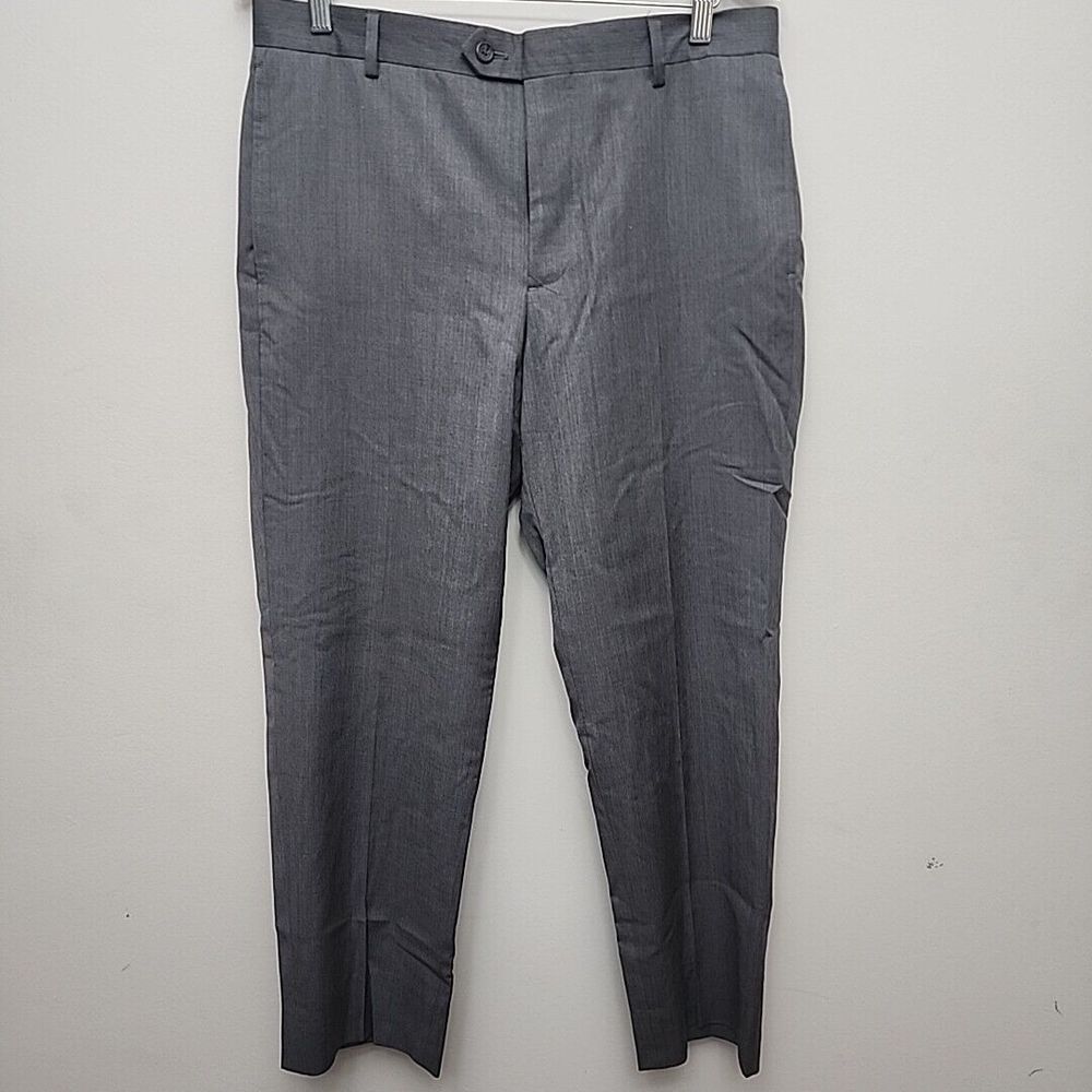 Egara Flat Front Wool Dress Pants, Slacks. Heather Gray, Men's‎ 34X28